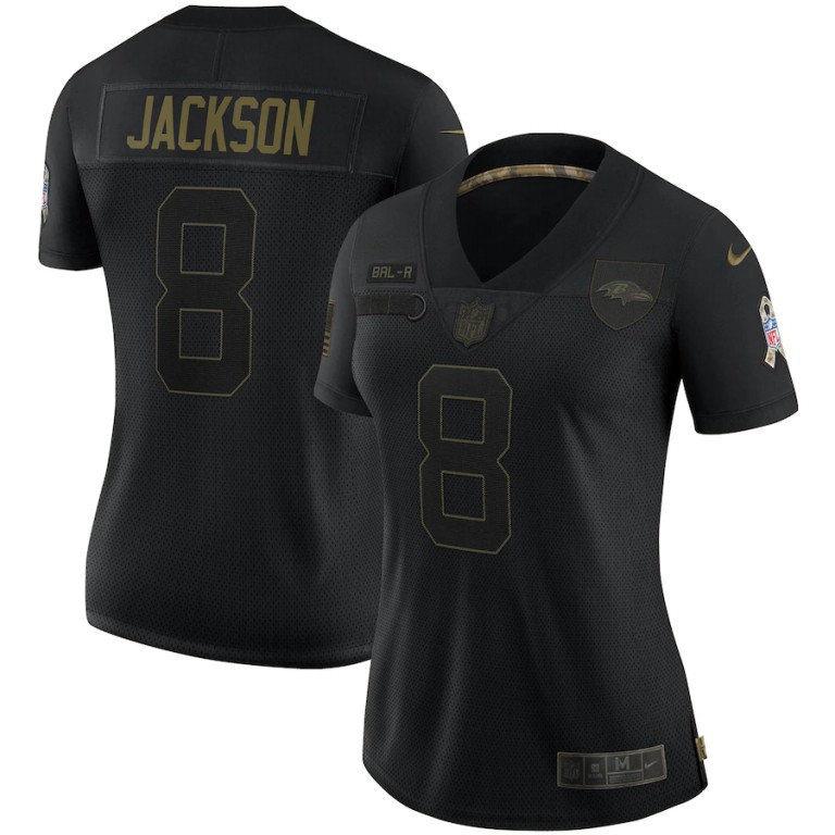 NFL Baltimore Ravens #8 Lamar Jackson Nike Women 2020 Salute To Service Limited  Black jerseys->women nfl jersey->Women Jersey